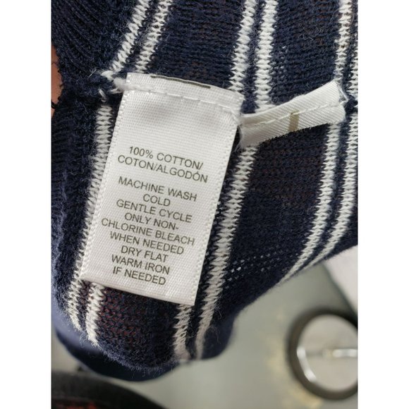 Loft Women's Blue Gray Striped Pullover 3/4 Sleeve See Through Shirt Size Large - Picture 2 of 11